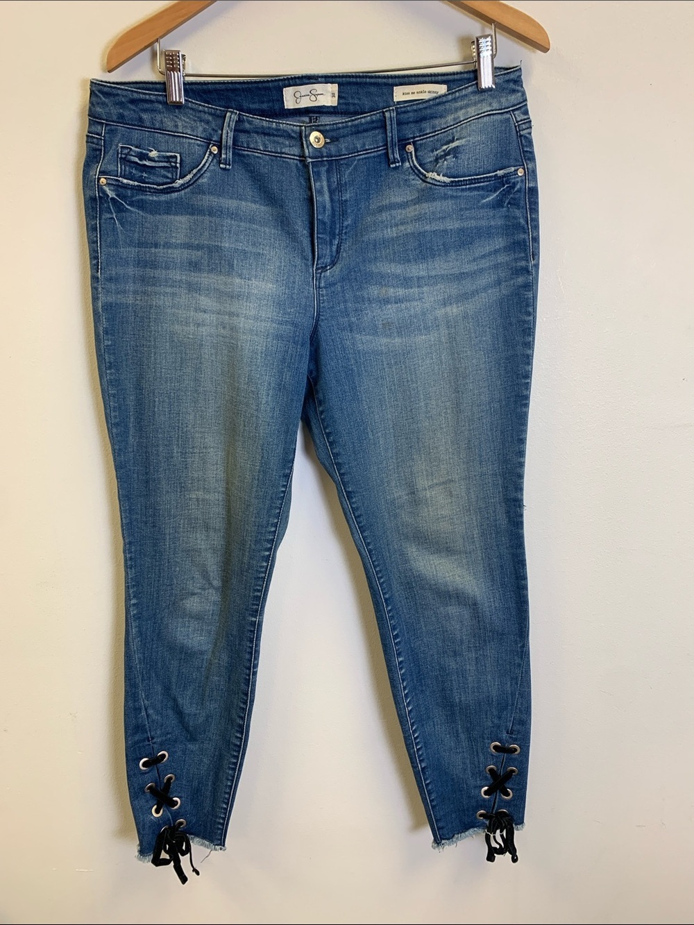 Jessica Simpson Medium Blue Lace-Up Ankle Skinny Jeans - Picture 1 of 5